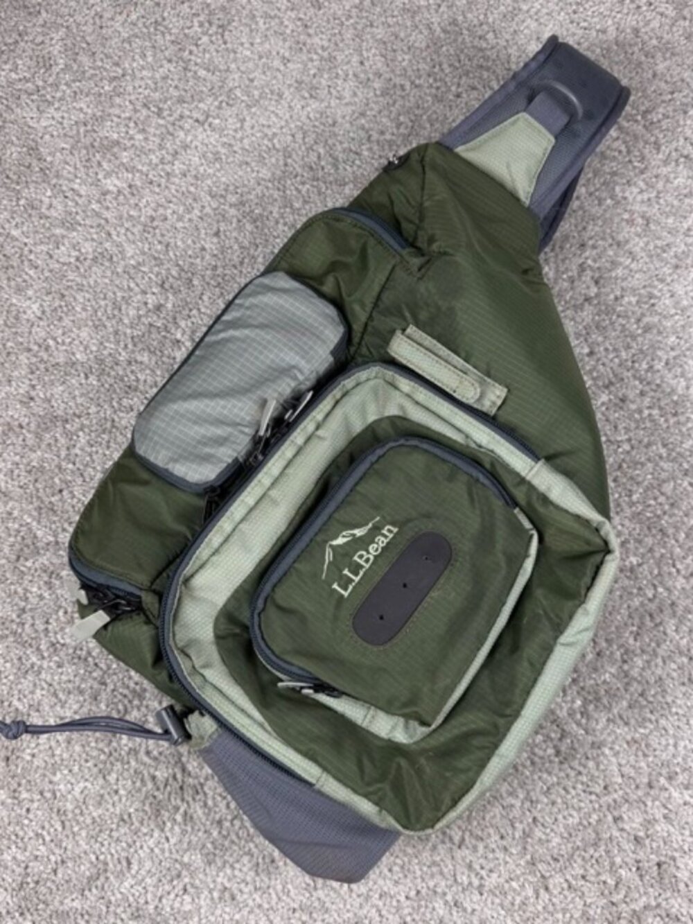 LL Bean Rapid River Sling Pack Hiking Utility Fly Fishing Backpack Green 299529
